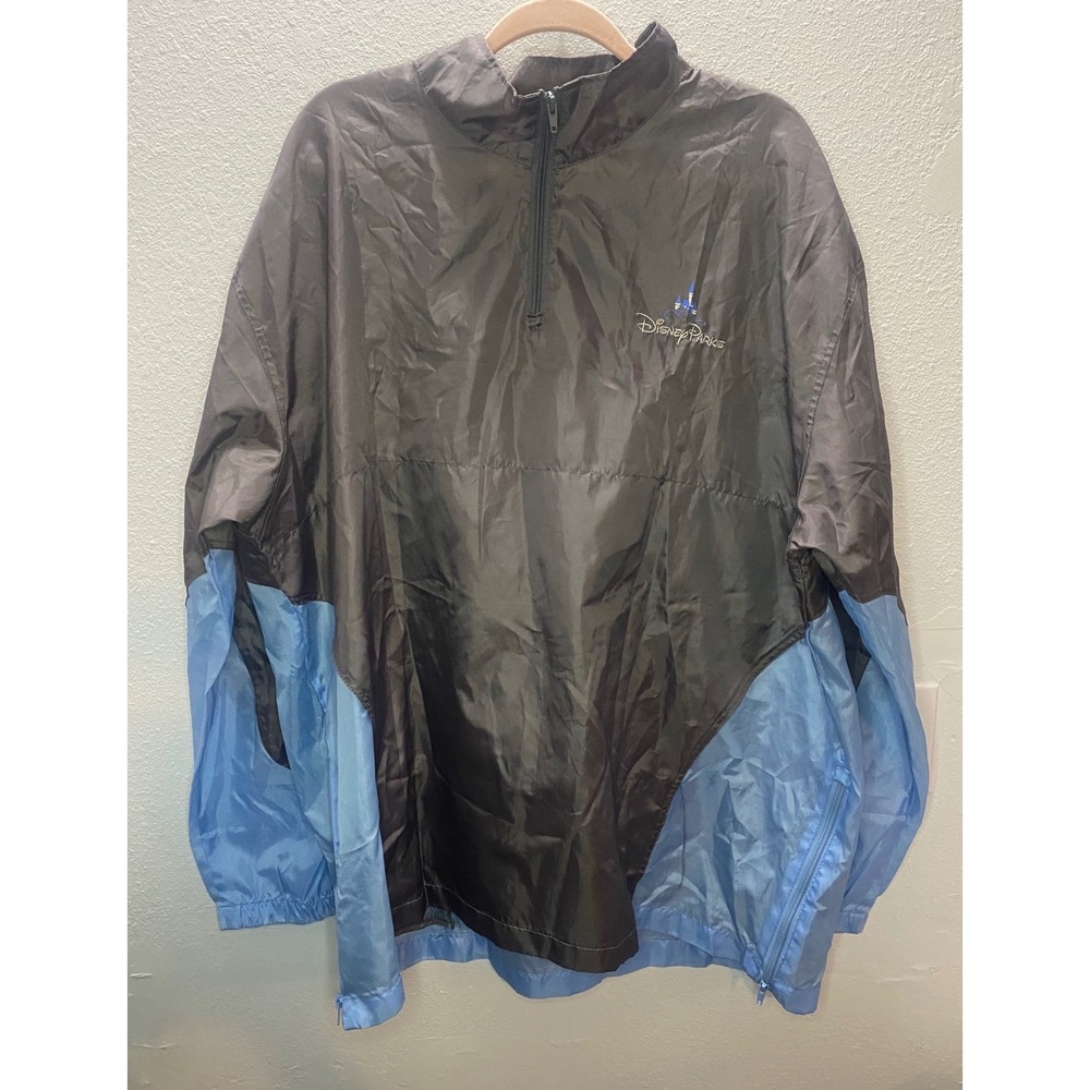 Disney Parks‎ Windbreaker Jacket Adult XL/XXL Grey Blue 1/4 Zip Pullover